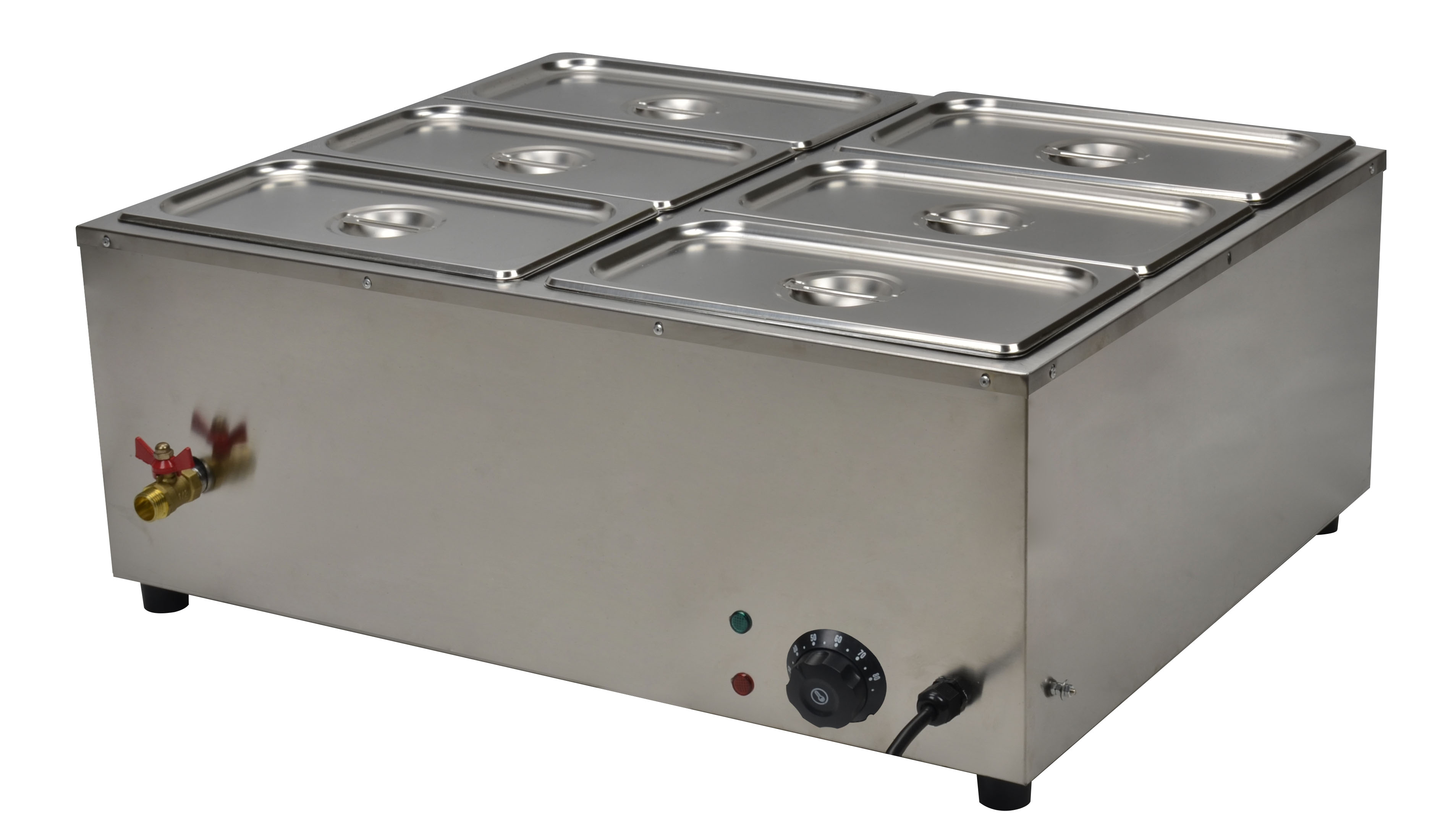 Calentador de alimentos comercial, encimera de buffet Bain Marie de acero inoxidable con control de temperatura y tapa para fiestas, catering, restaurantes 110 V